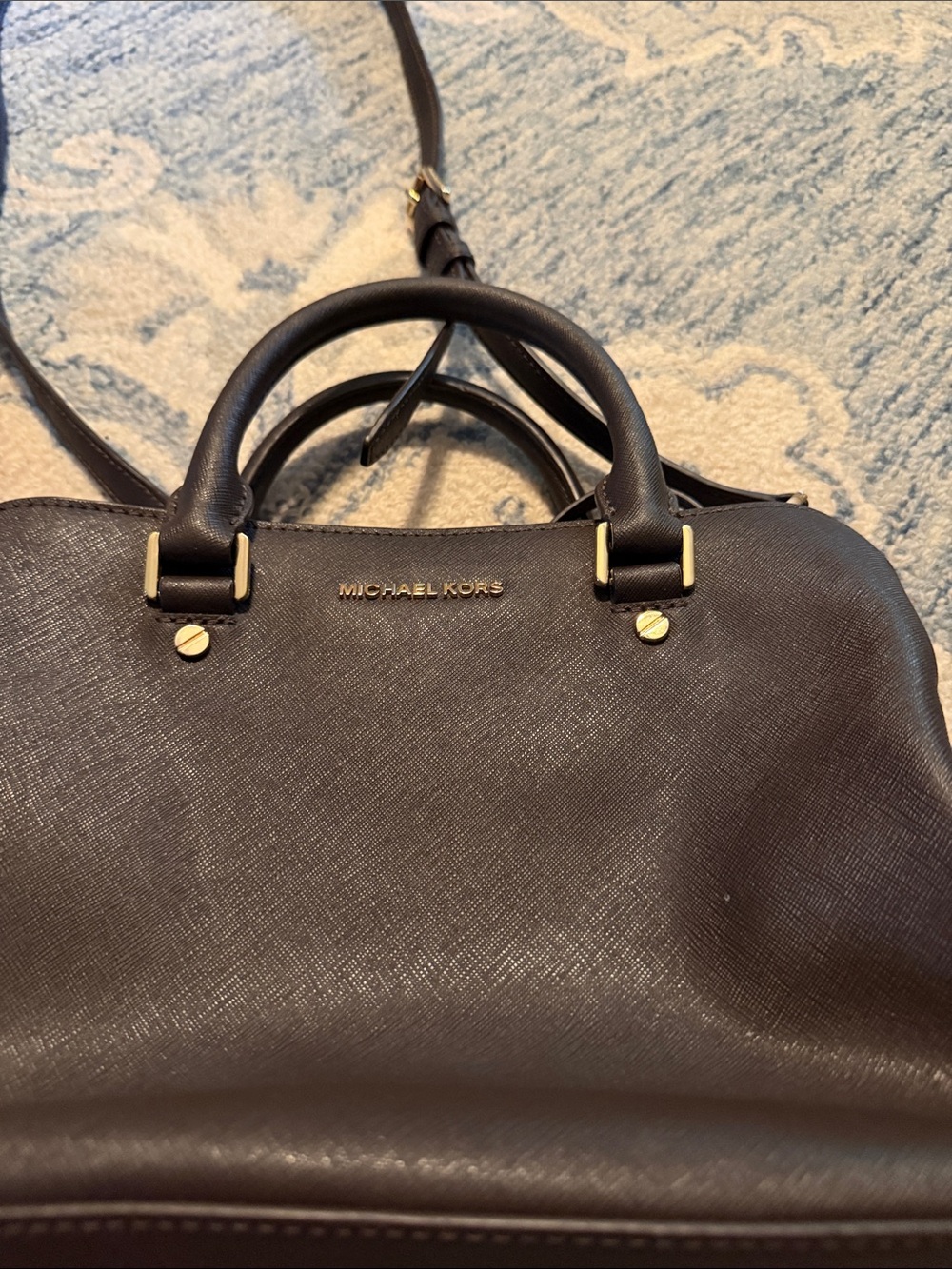 Michael Kors Dark Brown Saffiano Satchel with Gold Hardware